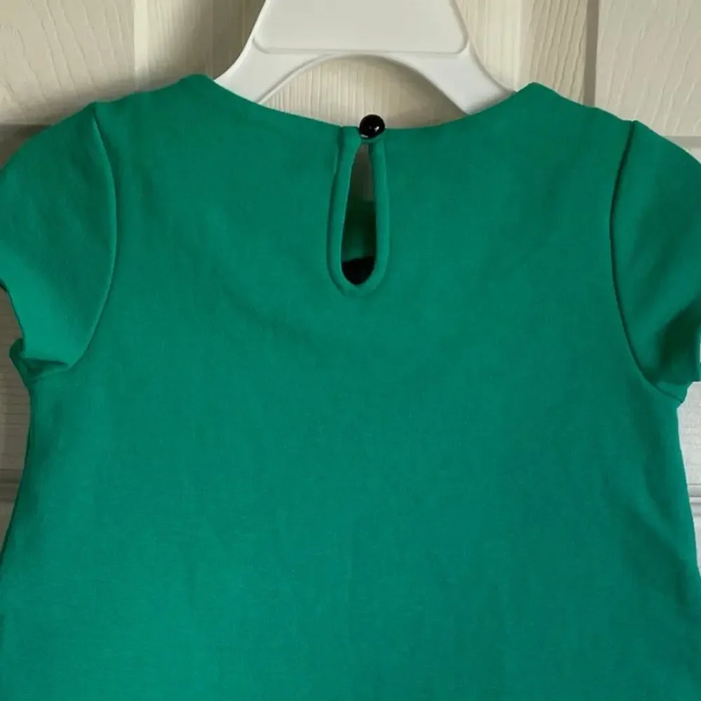 Janie and Jack Dress Short Sleeves Flower Appliques Kelly Green Sz 18-24 months